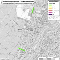 Karte: Immissionsprognosen Landkreis München, Luftqualität Pullach, Jahresmittelwert Feinstaub (PM10)
