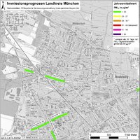 Karte: Immissionsprognosen Landkreis München, Luftqualität Neubiberg, Jahresmittelwert Feinstaub (PM10)