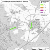 Karte: Immissionsprognosen Landkreis München, Luftqualität Putzbrunn, Jahresmittelwert Feinstaub (PM10)