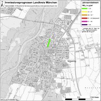 Karte: Immissionsprognosen Landkreis München, Luftqualität Ismaning, Jahresmittelwert Feinstaub (PM10)