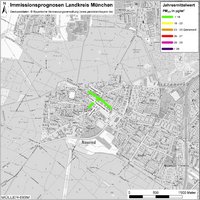 Karte: Immissionsprognosen Landkreis München, Luftqualität Neuried, Jahresmittelwert Feinstaub (PM2,5)