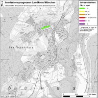 Karte: Immissionsprognosen Landkreis München, Luftqualität Schäftlarn, Jahresmittelwert Feinstaub (PM10)