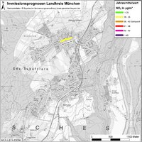 Karte: Immissionsprognosen Landkreis München, Luftqualität Schäftlarn, Jahresmittelwert Stickstoffdioxid