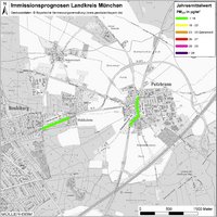 Karte: Immissionsprognosen Landkreis München, Luftqualität Putzbrunn, Jahresmittelwert Feinstaub (PM2,5)