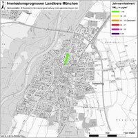 Karte: Immissionsprognosen Landkreis München, Luftqualität Ismaning, Jahresmittelwert Feinstaub (PM2,5)