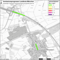 Karte: Immissionsprognosen Landkreis München, Luftqualität Aschheim, Jahresmittelwert Feinstaub (PM2,5)