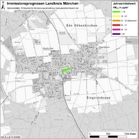 Karte: Immissionsprognosen Landkreis München, Luftqualität Höhenkirchen-Siegertsbrunn, Jahresmittelwert Feinstaub (PM2,5)