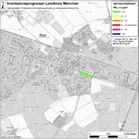 Karte: Immissionsprognosen Landkreis München, Luftqualität Haar, Jahresmittelwert Feinstaub (PM10)