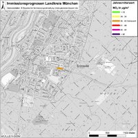 Karte: Immissionsprognosen Landkreis München, Luftqualität Grünwald, Jahresmittelwert Stickstoffdioxid