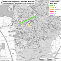 Karte: Immissionsprognosen Landkreis München, Luftqualität Ottobrunn, Jahresmittelwert Stickstoffdioxid