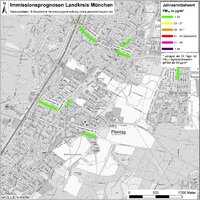 Karte: Immissionsprognosen Landkreis München, Luftqualität Planegg, Jahresmittelwert Feinstaub (PM10)