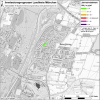Karte: Immissionsprognosen Landkreis München, Luftqualität Unterföhring, Jahresmittelwert Feinstaub (PM10)