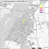 Karte: Immissionsprognosen Landkreis München, Luftqualität Ismaning, Jahresmittelwert Stickstoffdioxid