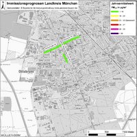 Karte: Immissionsprognosen Landkreis München, Luftqualität Ottobrunn, Jahresmittelwert Feinstaub (PM2,5)
