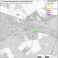 Karte: Immissionsprognosen Landkreis München, Luftqualität Haar, Jahresmittelwert Stickstoffdioxid
