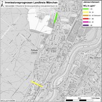 Karte: Immissionsprognosen Landkreis München, Luftqualität Pullach, Jahresmittelwert Stickstoffdioxid