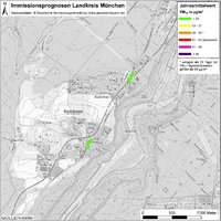 Karte: Immissionsprognosen Landkreis München, Luftqualität Baierbrunn, Jahresmittelwert Feinstaub (PM10)
