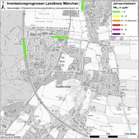 Karte: Immissionsprognosen Landkreis München, Luftqualität Taufkirchen, Jahresmittelwert Feinstaub (PM2,5)