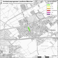 Karte: Immissionsprognosen Landkreis München, Luftqualität Feldkirchen, Jahresmittelwert Feinstaub (PM10)