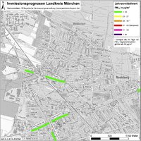 Karte: Immissionsprognosen Landkreis München, Luftqualität Neubiberg, Jahresmittelwert Feinstaub (PM10)