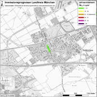 Karte: Immissionsprognosen Landkreis München, Luftqualität Feldkirchen, Jahresmittelwert Feinstaub (PM2,5)