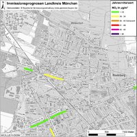 Karte: Immissionsprognosen Landkreis München, Luftqualität Neubiberg, Jahresmittelwert Stickstoffdioxid