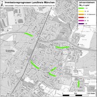 Karte: Immissionsprognosen Landkreis München, Luftqualität Gräfelfing, Jahresmittelwert Feinstaub (PM2,5)