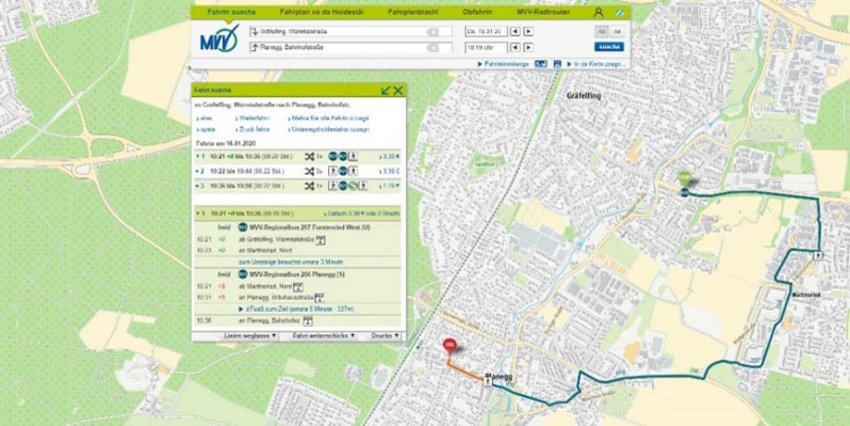 Fahrplanauskunft auf der Website des MVV Fahrplanauskunft auf der Website des MVV