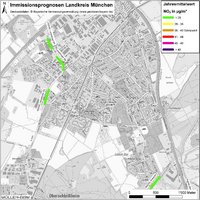 Karte: Immissionsprognosen Landkreis München, Luftqualität Unterschleißheim, Jahresmittelwert Stickstoffdioxid