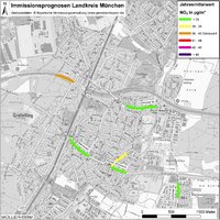 Karte: Immissionsprognosen Landkreis München, Luftqualität Gräfelfing, Jahresmittelwert Stickstoffdioxid