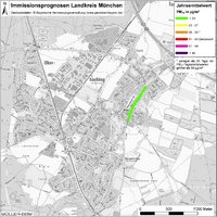 Karte: Immissionsprognosen Landkreis München, Luftqualität Oberhaching, Jahresmittelwert Feinstaub (PM10)