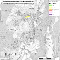 Karte: Immissionsprognosen Landkreis München, Luftqualität Schäftlarn, Jahresmittelwert Stickstoffdioxid