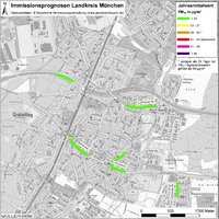 Karte: Immissionsprognosen Landkreis München, Luftqualität Gräfelfing, Jahresmittelwert Feinstaub (PM10)