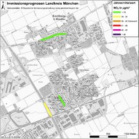Karte: Immissionsprognosen Landkreis München, Luftqualität Kirchheim, Jahresmittelwert Stickstoffdioxid