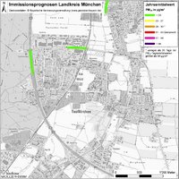 Karte: Immissionsprognosen Landkreis München, Luftqualität Taufkirchen, Jahresmittelwert Feinstaub (PM10)