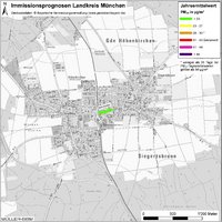 Karte: Immissionsprognosen Landkreis München, Luftqualität Höhenkirchen-Siegertsbrunn, Jahresmittelwert Feinstaub (PM10)