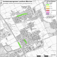 Karte: Immissionsprognosen Landkreis München, Luftqualität Kirchheim, Jahresmittelwert Feinstaub (PM10)