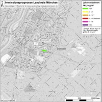 Karte: Immissionsprognosen Landkreis München, Luftqualität Grünwald, Jahresmittelwert Feinstaub (PM10)