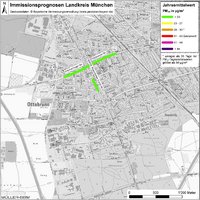 Karte: Immissionsprognosen Landkreis München, Luftqualität Ottobrunn, Jahresmittelwert Feinstaub (PM10)