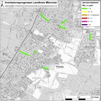 Karte: Immissionsprognosen Landkreis München, Luftqualität Planegg, Jahresmittelwert Feinstaub (PM2,5)