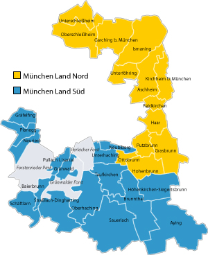 Stimmkreiskarte München-Land-Nord und München-Land-Süd Grafik: Einteilung der Stimmkreise in Nord und Süd